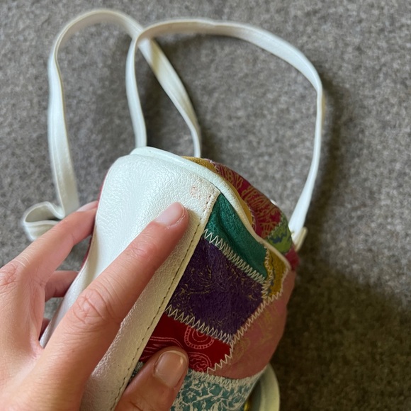 Vintage 90s Y2K Chateau Genuine Leather Patchwork Top Handle Crossbody Bag - Picture 9 of 15